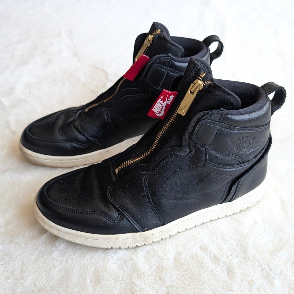 Nike Air Jordan 1 Retro High-Zip Black Sail Gold Zipper Sneakers Men's Size 10